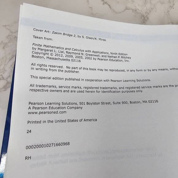 Finite‎ Mathematics And Calculus With Applications Custom Edition Textbook - Picture 8 of 11